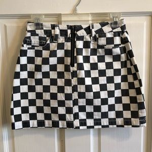 BDG checkered denim zip mini skirt